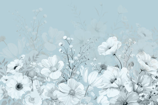 Elegant Blue Floral Wall Mural