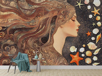 Elegant ocean goddess mural with celestial charm





