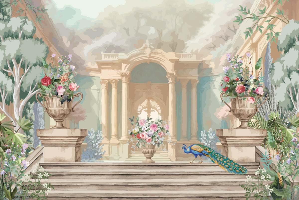 Royal Peacock Palace Garden Mural in your room