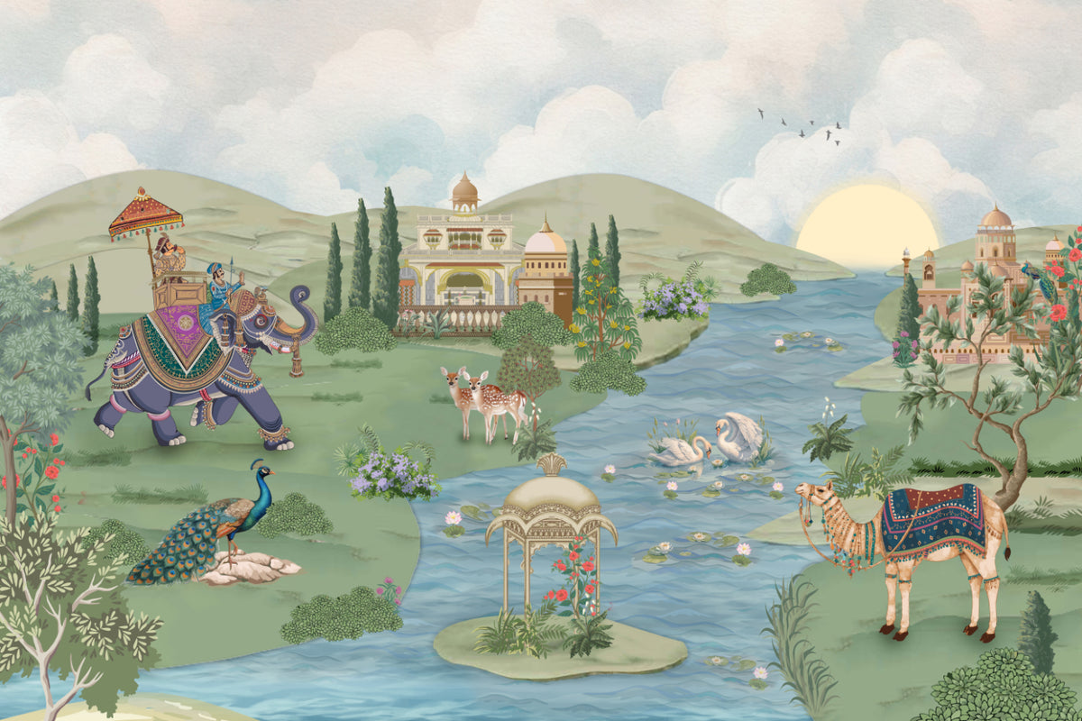 Royal Mughal Garden Wallpaper Mural in your room — zoomed