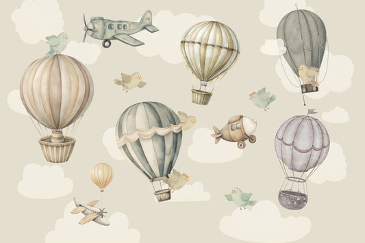 Vintage Hot Air Balloon Nursery Wall Mural