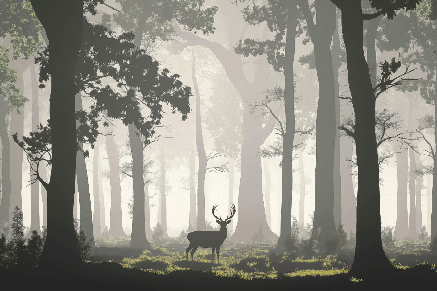Misty Woodland Deer Wall Mural