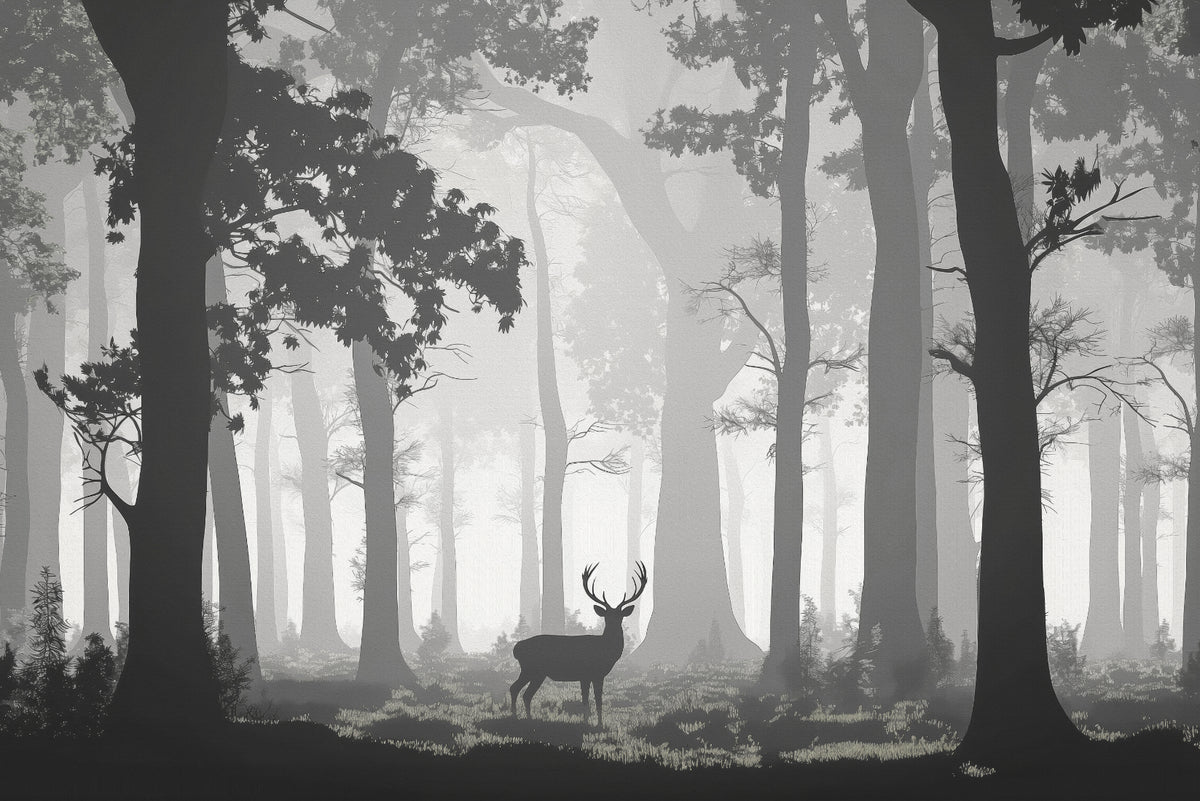Misty Deer Forest Wallpaper Mural in your room