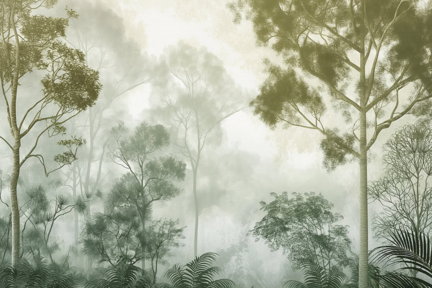 Misty Green Forest Wall Mural