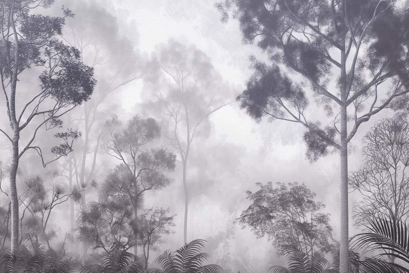 Misty Monochrome Forest Wallpaper Mural