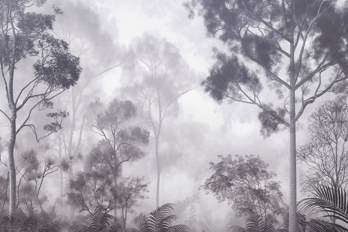 Misty Monochrome Forest Wallpaper Mural in your room