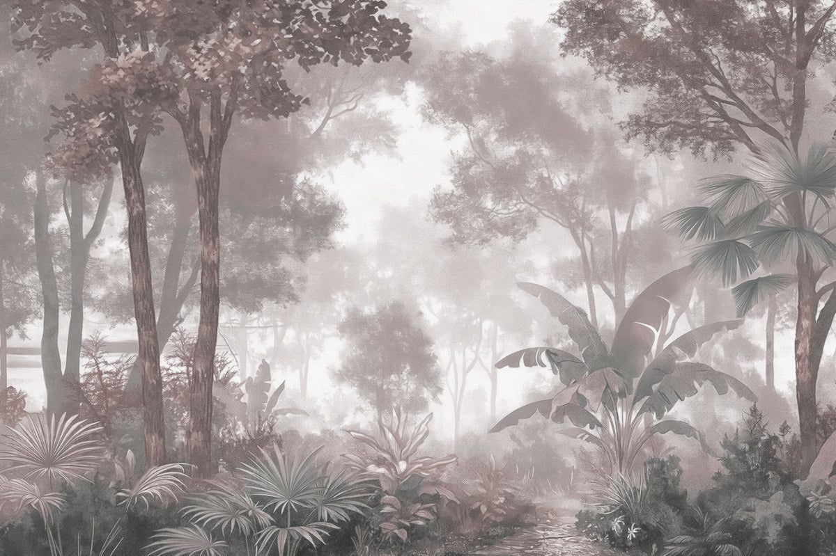 Misty Tropical Forest Wall Mural in your room — zoomed