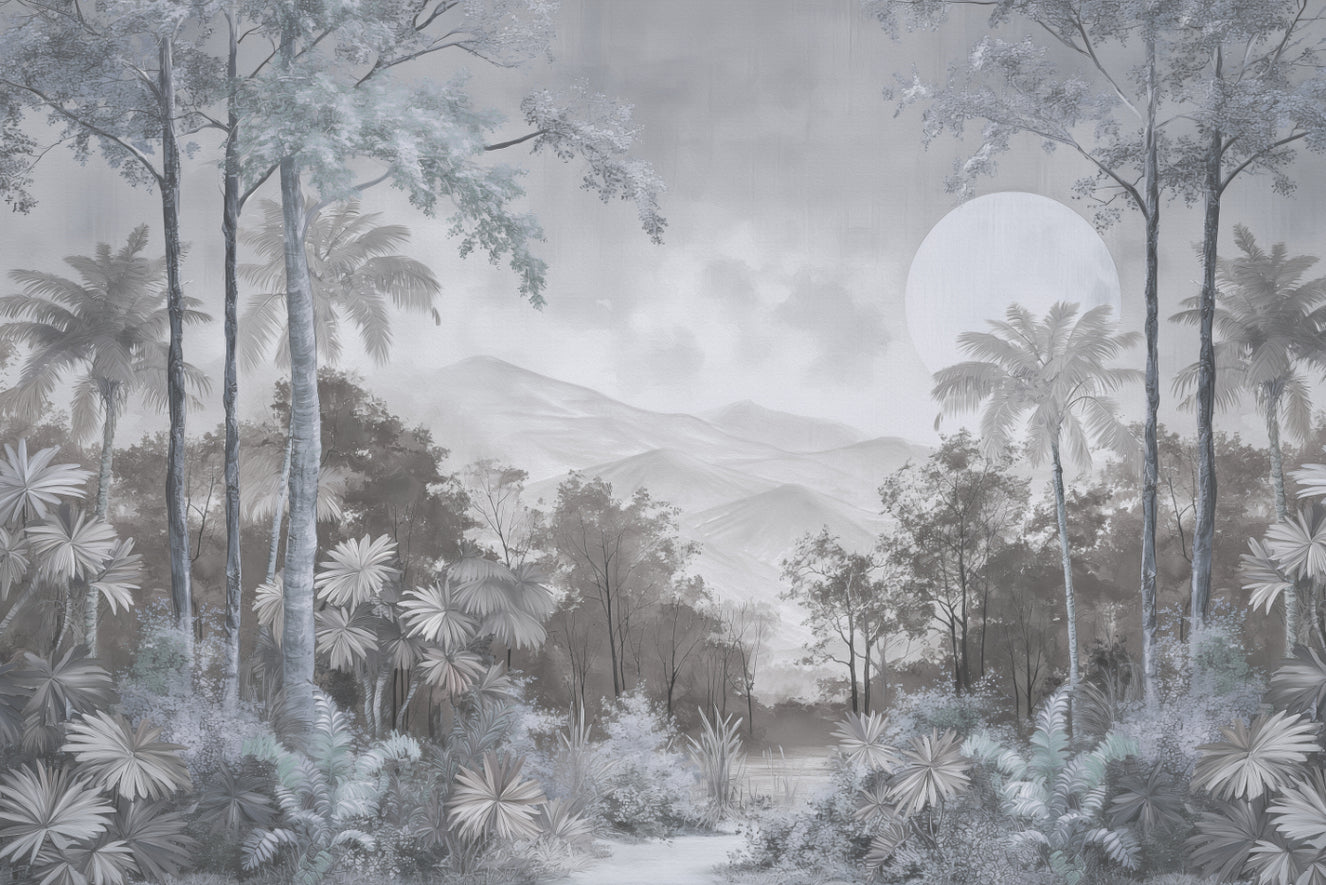Misty Moonlit Jungle Wall Mural