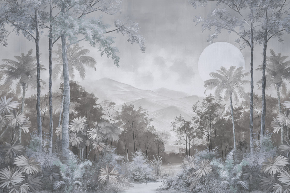 Misty Moonlit Jungle Wall Mural in your room — zoomed