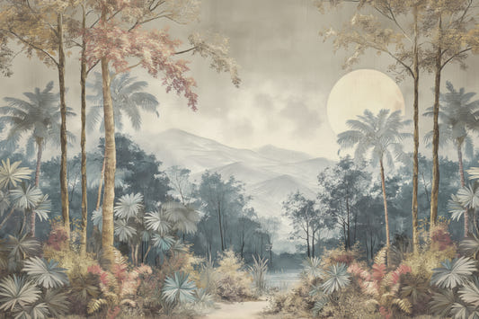Vintage Tropical Jungle Landscape Mural