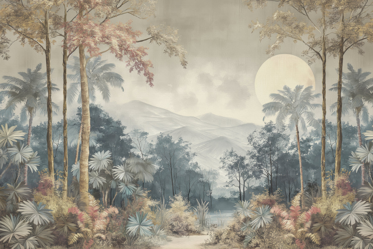 Vintage Tropical Jungle Landscape Mural