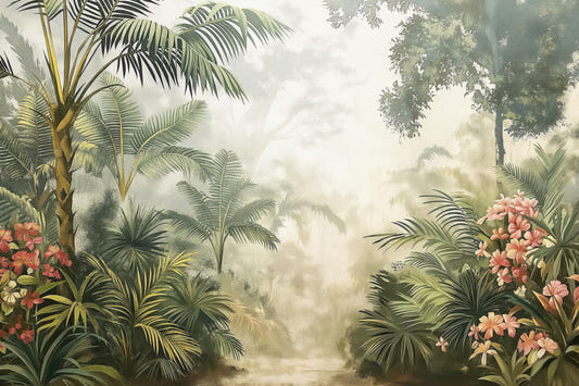 Misty Tropical Jungle Wall Mural