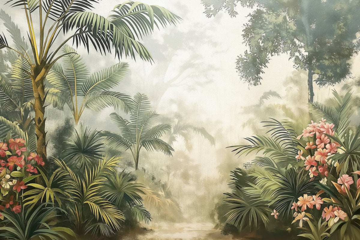 Misty Tropical Jungle Wall Mural in your room