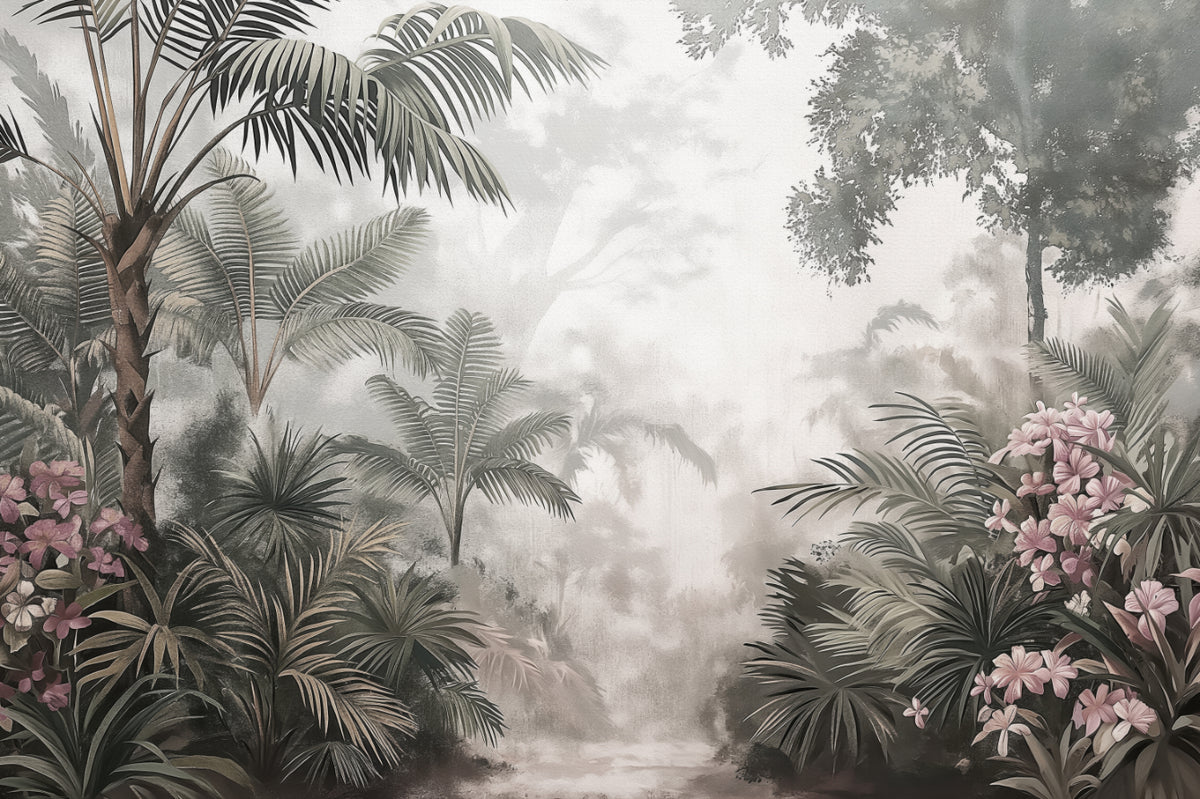 Misty Tropical Jungle Wall Mural in your room