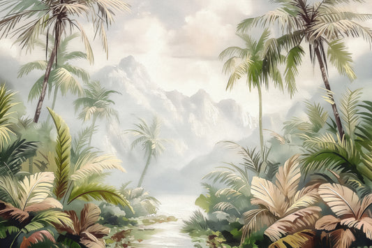 Misty Tropical Jungle Wall Mural