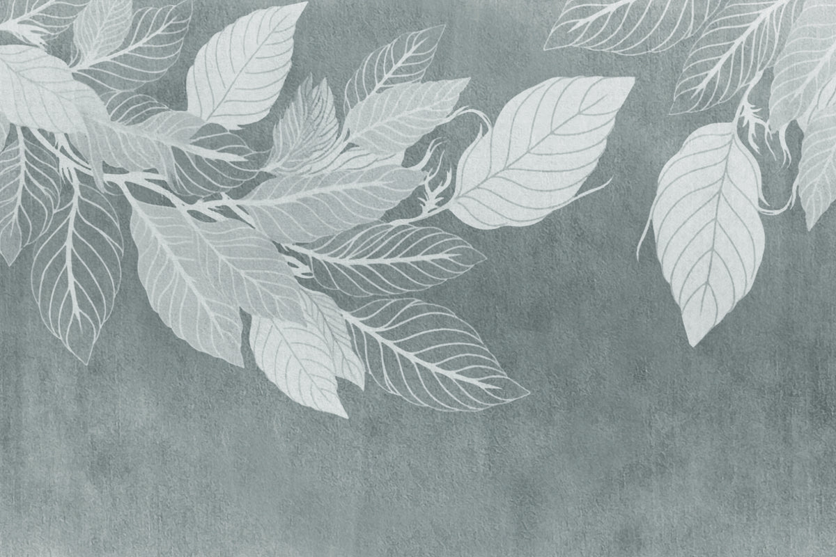 Elegant Teal Botanical Leaf Mural in your room