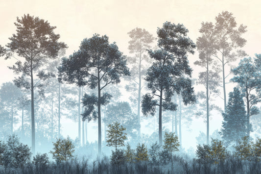 Misty Blue Forest Wall Mural