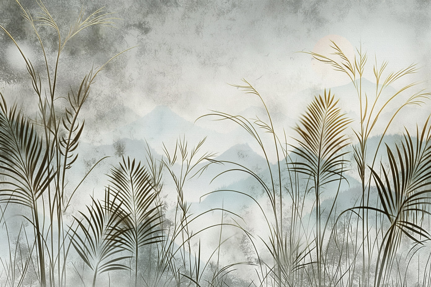 Misty Botanical Landscape Wall Mural