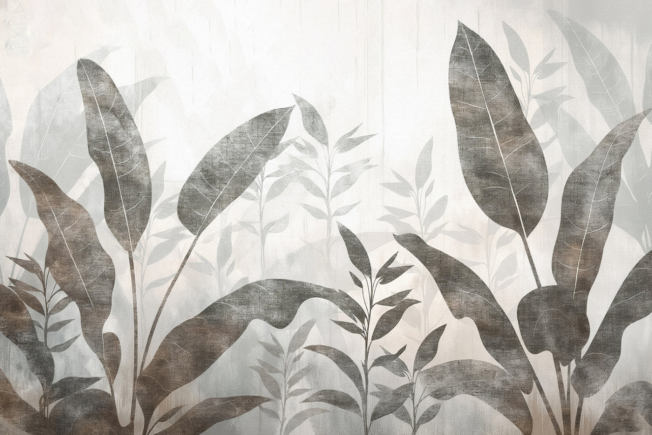 Monochrome Tropical Leaves Wall Mural