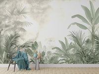 Banana leaves wall mural with a misty backdrop
