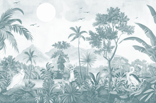 Monochrome Tropical Jungle Wallpaper Mural
