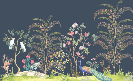 Elegant Peacock Chinoiserie Wallpaper