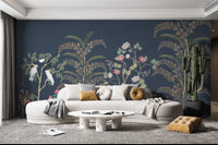Exotic bird and floral chinoiserie wallpaper for interiors
