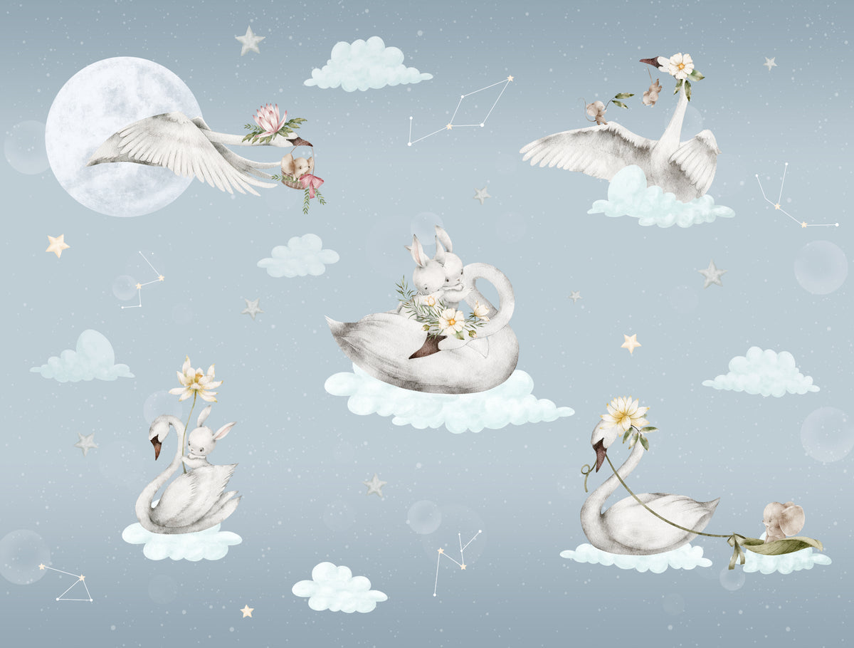 Dreamy Swan and Bunny Wall Mural