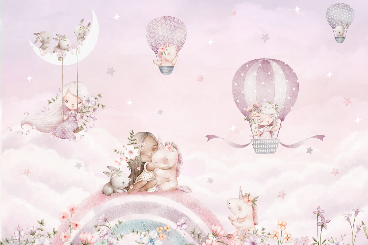 Dreamy Unicorn and Balloon Wall Mural in your room