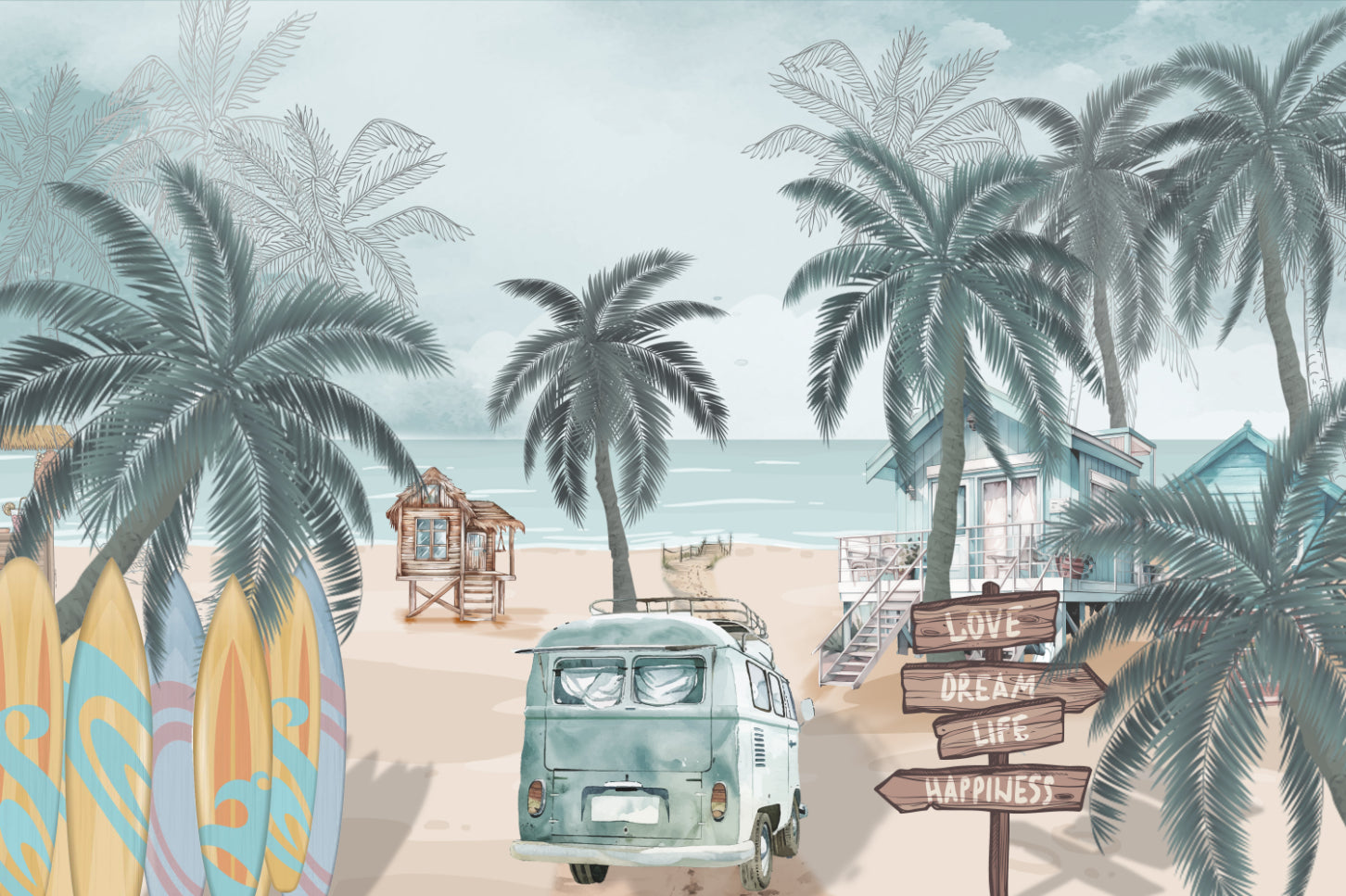 Vintage Coastal Beach Wall Mural