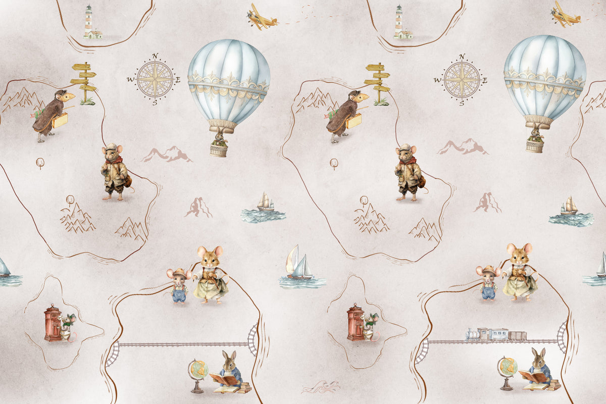 Whimsical Animal Adventure Wall Mural in your room — zoomed