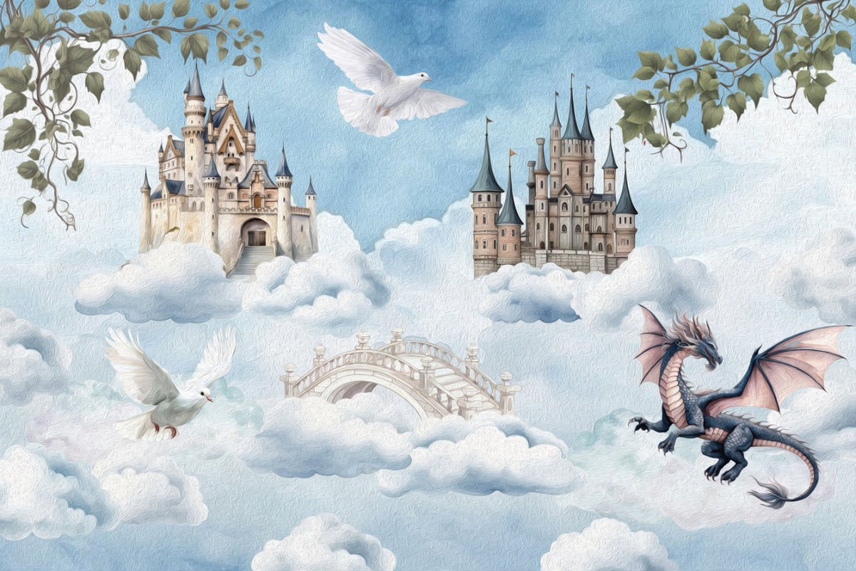Flying Dragon Fantasy Castle Wall Mural in your room