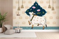 Sacred Cow Wallpaper Mural with spiritual symbols
