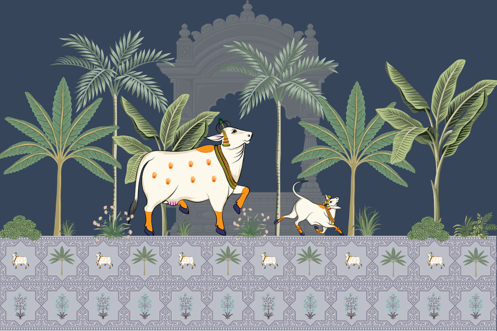Hindu Sacred Cow Worship Mural in your room