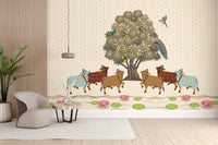 Pichwai sacred cows mango tree mural with Indian heritage
