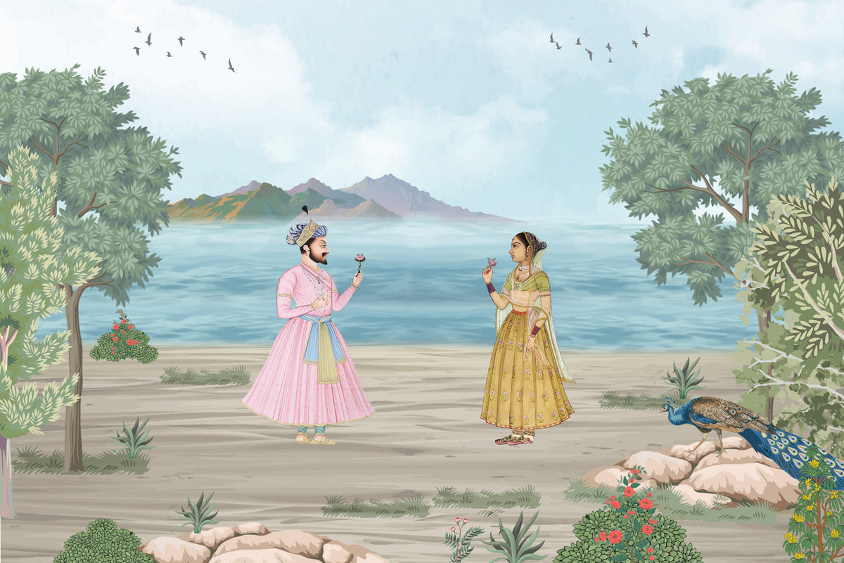 Mughal Royal Couple Wall Mural in your room