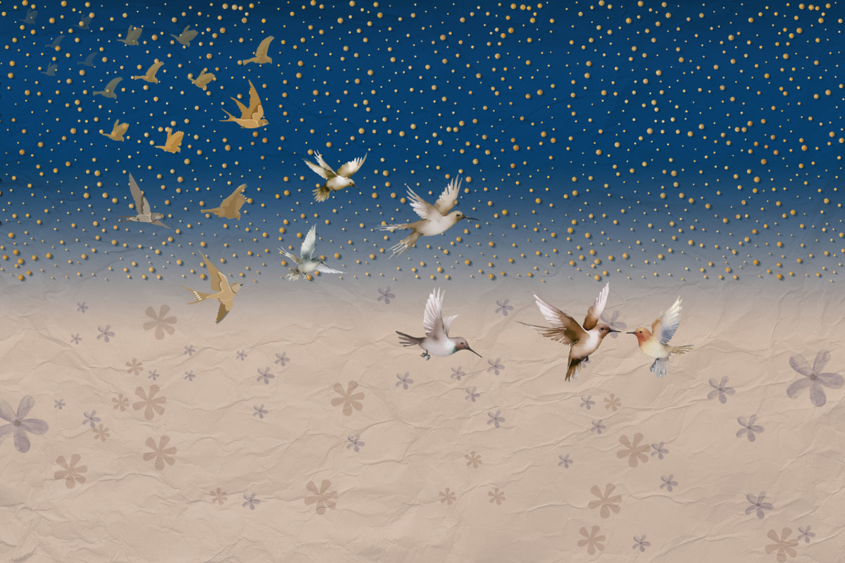 Celestial Birds Starry Sky Wall Mural in your room — zoomed