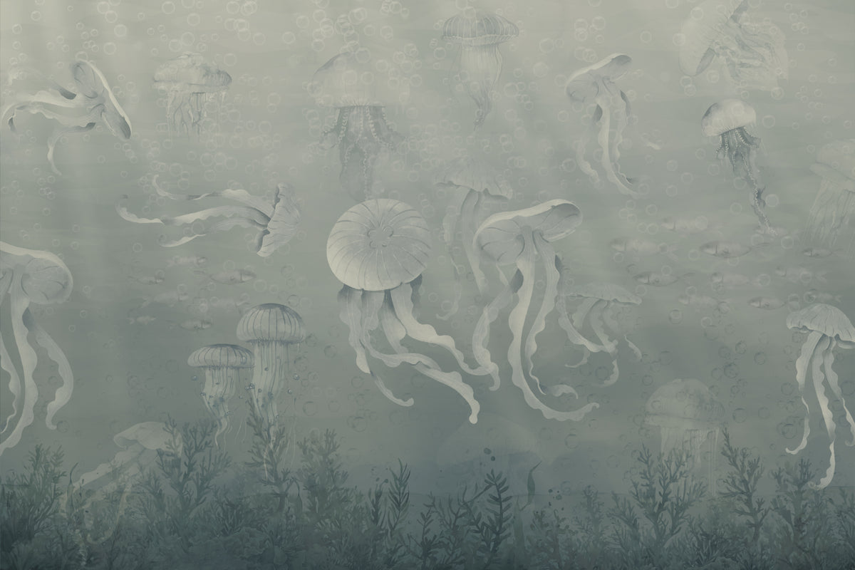 Dark Jellyfish Deep Sea Wallpaper Mural in your room — zoomed