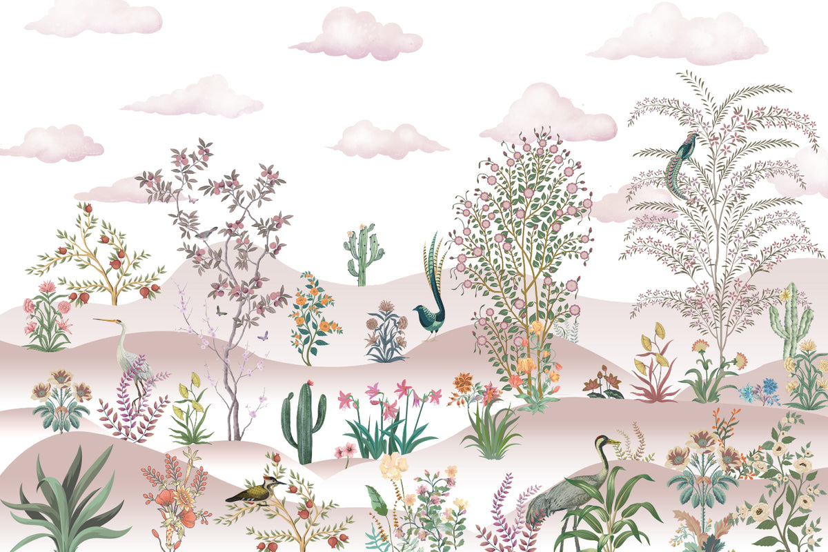 Vintage Desert Botanical Wallpaper Mural in your room