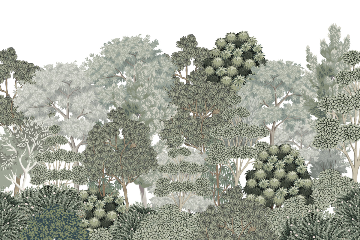 Lush Botanical Forest Wallpaper Mural in your room — zoomed