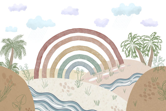 Boho Neutral Rainbow Landscape Mural