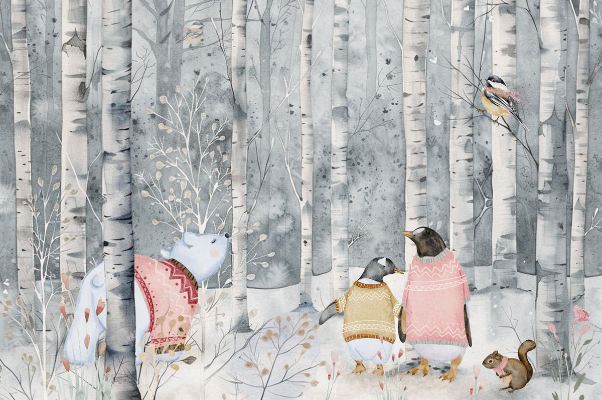 Winter Woodland Animal Wall Mural in your room