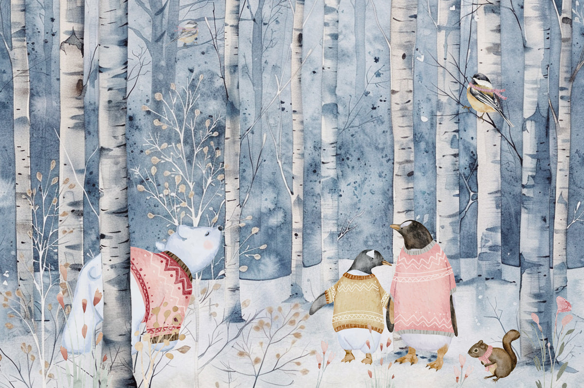 Cute Woodland Animals Wallpaper in your room — zoomed