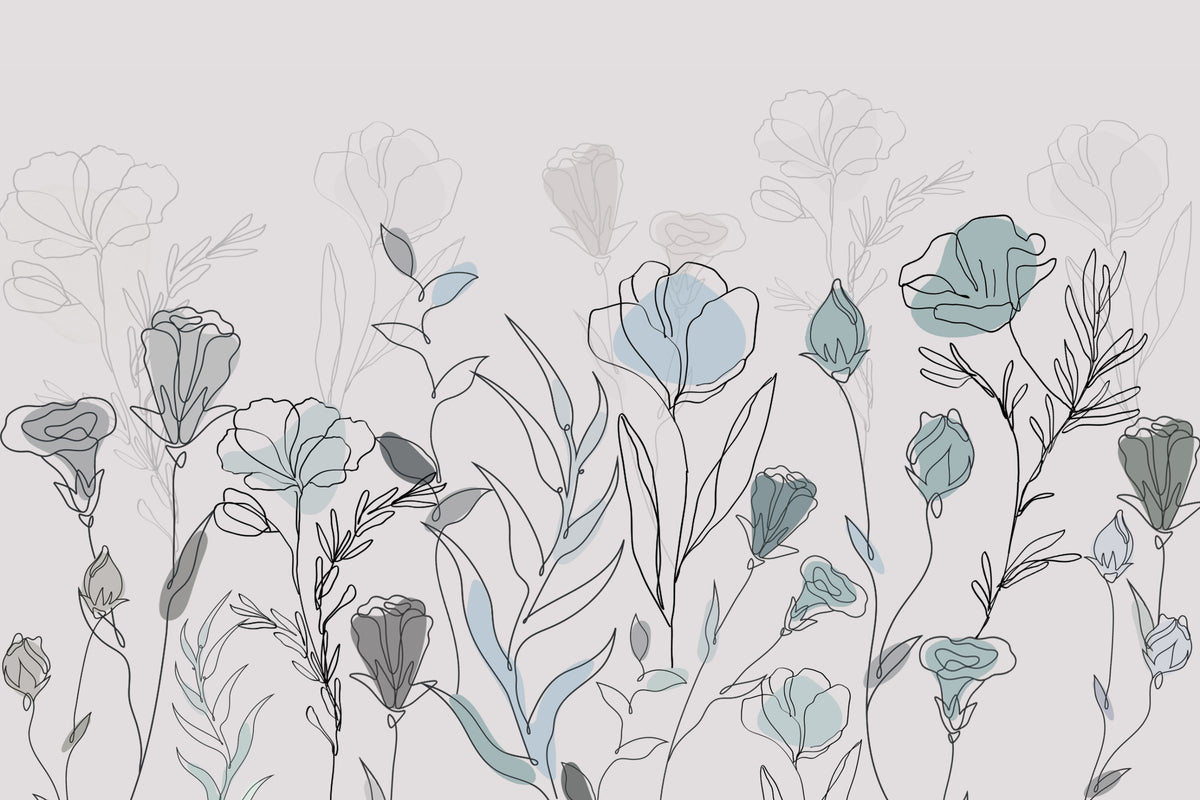 Minimalist Floral Line Art Wallpaper in your room