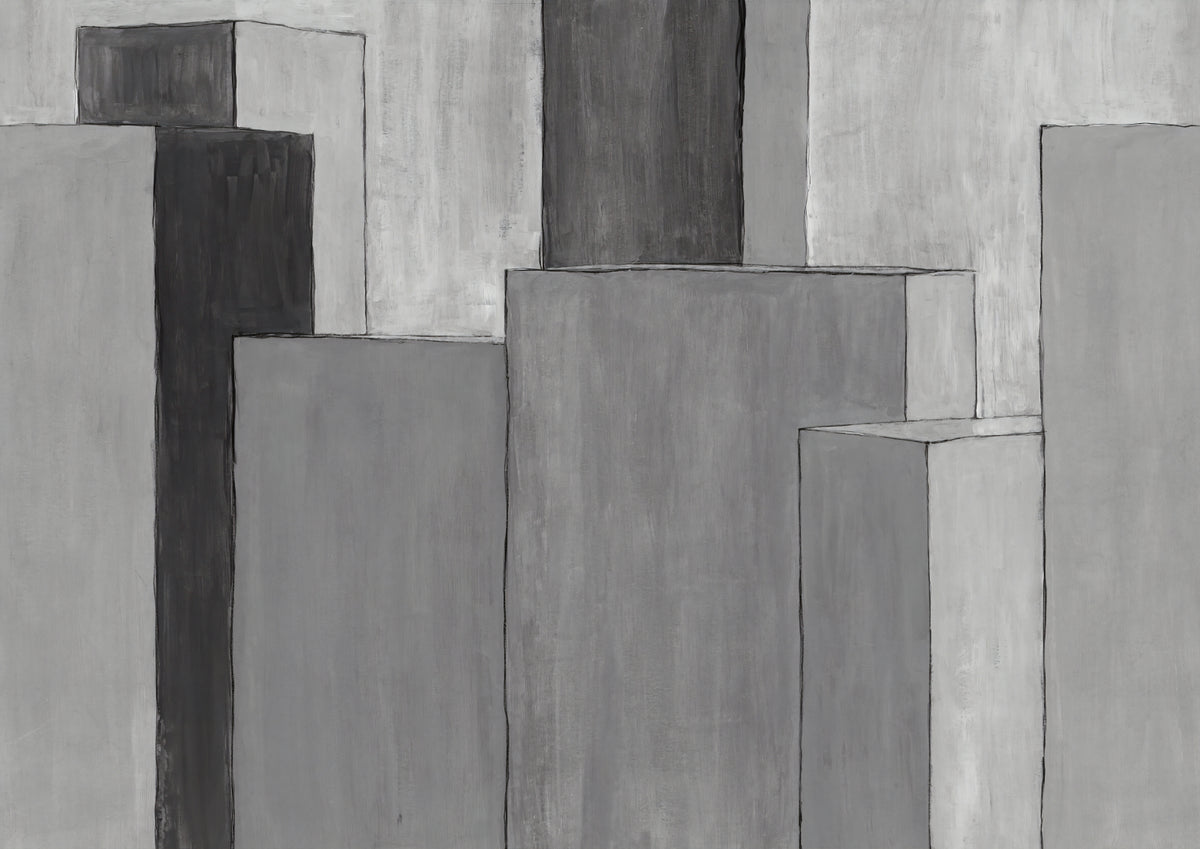 Monochrome Geometric Urban Artwork Mural in your room — zoomed