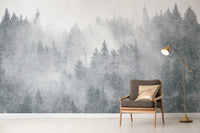 Peaceful forest wallpaper with realistic pine tree details
