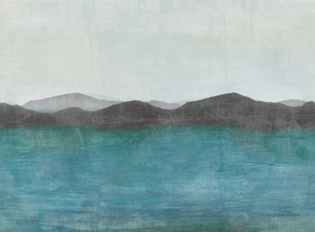 Blue Watercolor Mountain Landscape Wall Mural