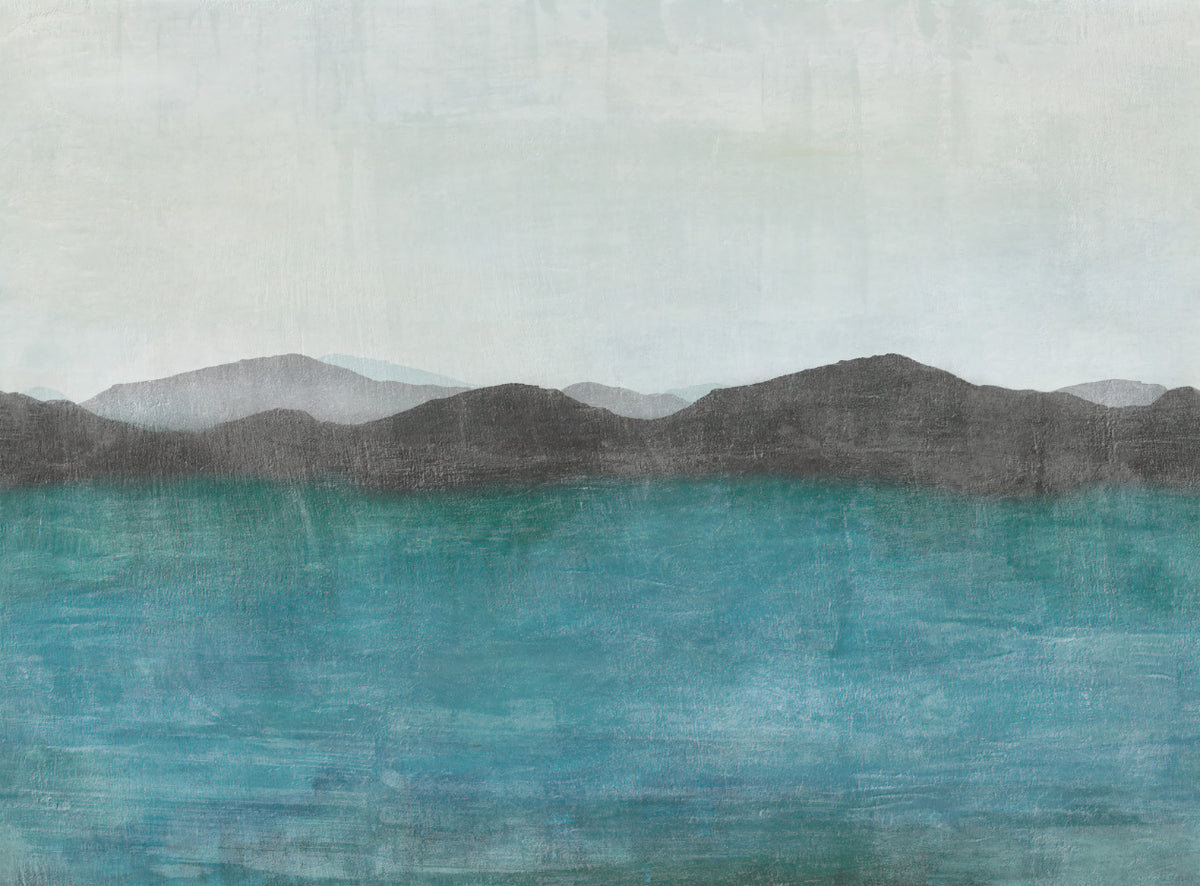 Blue Watercolor Mountain Landscape Wall Mural