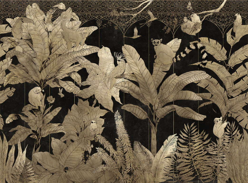 Luxury Gold Jungle Botanical Wall Mural in your room