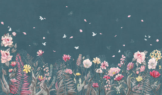 Teal Floral Botanical Wallpaper